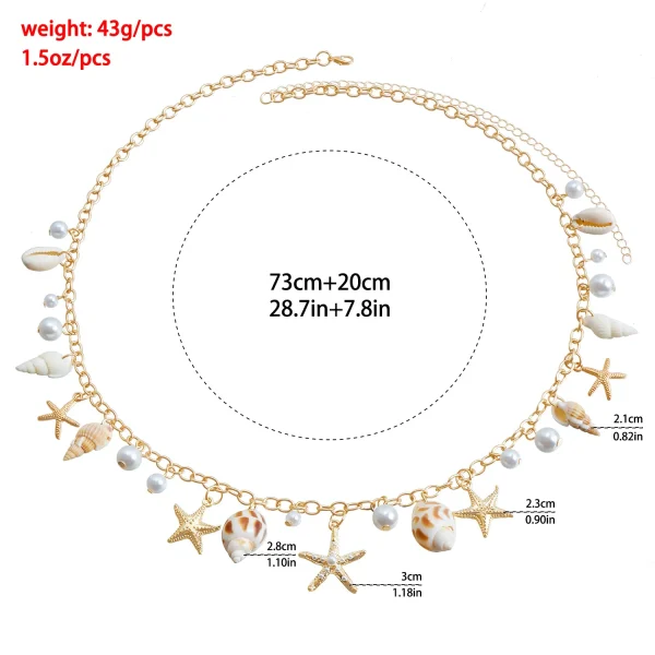 Bohemian Summer Beach Shell Waist Chain for Women Seaside Imitation Pearl Starfish Conch Pendant Body Chain Fashion Jewelry Gift