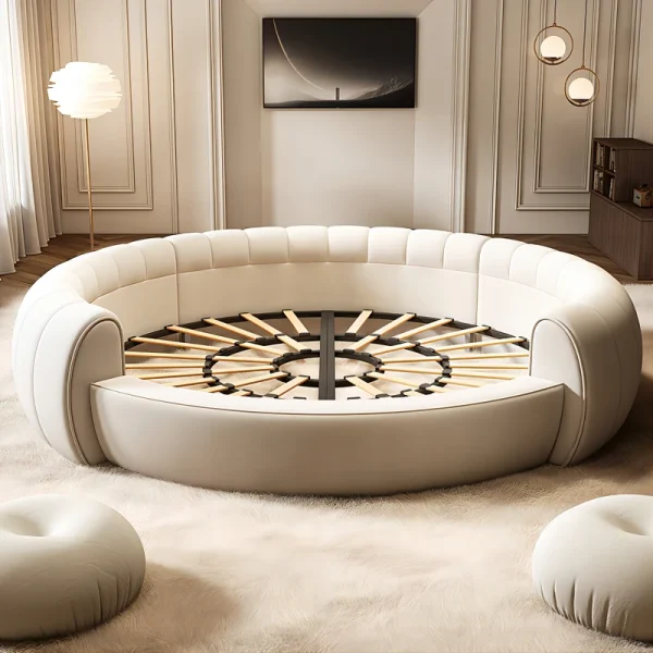 Queen Headboard Frame Double Bed King Size Round Twin Full Double Bed Luxury Wooden Modern Cama De Casal Bedroom Furniture