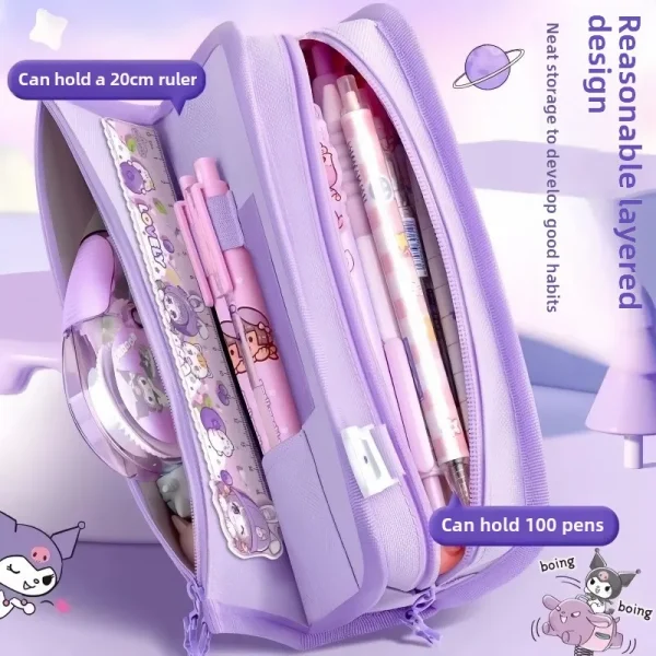 Sanrio Series Pencil Case Kuromi Cartoon Animation Good-Looking Large Capacity Children Pencil Storage Stationery Box Wholesale