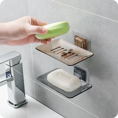 Soap Rack No Drilling Wall Mounted Double Layer Soap Holder Soap Sponge Dish Bathroom Accessories Soap Dishes Self Adhesive
