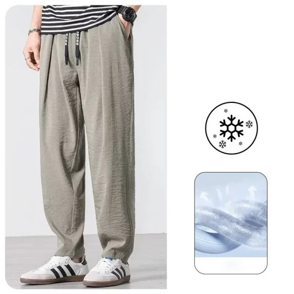 Summer Men's Ice Silk Pants Breathable Joggers Streetwear Cotton Linen Sweatpants Casual Pants Hawaiian Vacation Loose Trousers