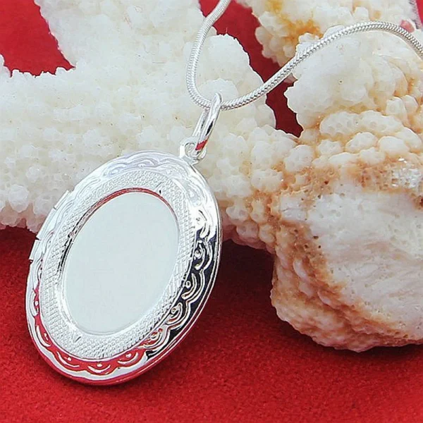 Silver Chain Necklace 925 Silver jewelry Round Photo Locket Pendant Necklace Charms Necklaces Snake Chain N313