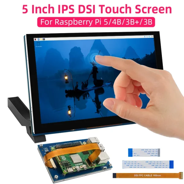 Raspberry Pi 5 Inch DSI LCD Capacitive Touch Screen 800x480 MiPi Display for RPi 5 4B 3B+ 3B Monitor with Holder