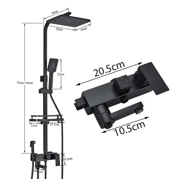 Black Rainfall Bathtub Shower Faucet Set 4 Ways with Bidet Mixer Taps Wall Mounted Brass Pressurization Rain Shower System Sets