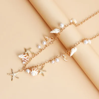 Bohemian Summer Beach Shell Waist Chain for Women Seaside Imitation Pearl Starfish Conch Pendant Body Chain Fashion Jewelry Gift
