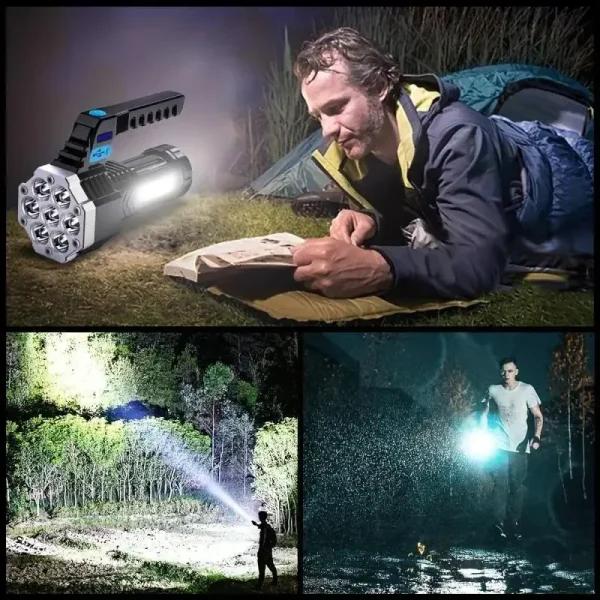 LED Flashlight USB Rechargeable, High Lumens Tactical Light with Sidelight, 7X LED, Handheld for Camping Emergency Lantern