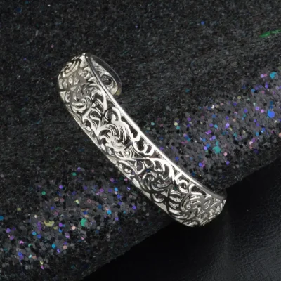 925 Silver Cuff Bracelet Opening Exquisite Hollow Women Bracelet Silver Color Carved Pattern Retro Bangle Party Wrist Jewelry