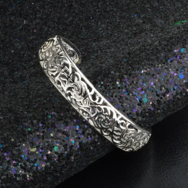 925 Silver Cuff Bracelet Opening Exquisite Hollow Women Bracelet Silver Color Carved Pattern Retro Bangle Party Wrist Jewelry
