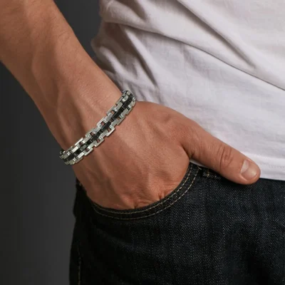 Vnox Stylish Strap Chain Bracelets for Men Boys Gift Jewelry, 10.7MM Wide Stainless Steel Links Wristband, Father’s Day Gift Dad