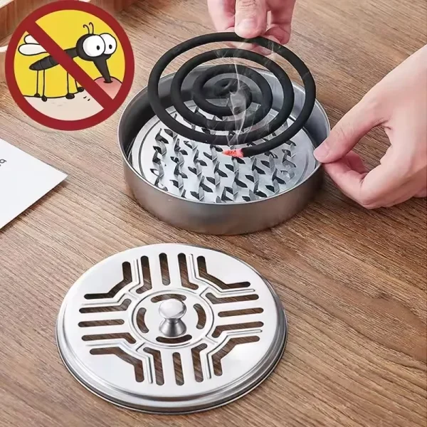 Mosquito Coils Holder Stainless Steel Mosquito Coil Box with Cover Round Mosquito Coil Tray Easy To Clean Anti-Mosquito Supplies