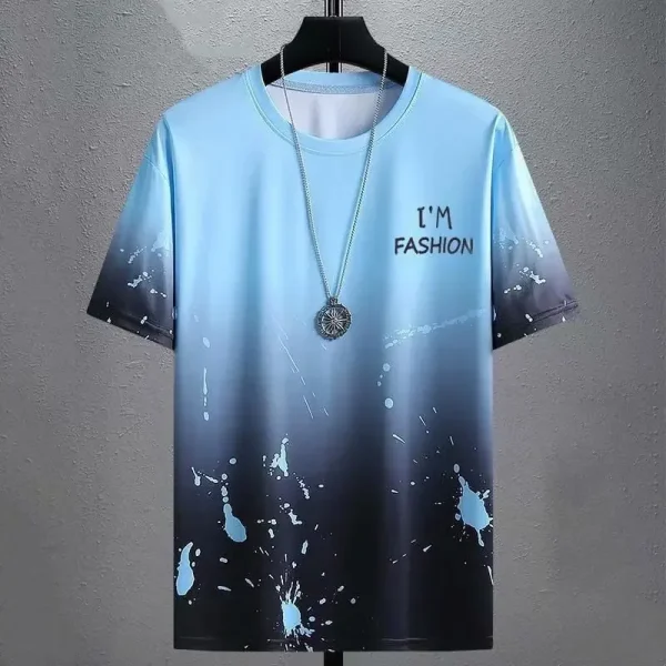 Fashionable Trendy Men's T-Shirt Letter Gradient Printed T-Shirts Casual Loose Short Sleeved Tees Oversized Men's Clothing Tops