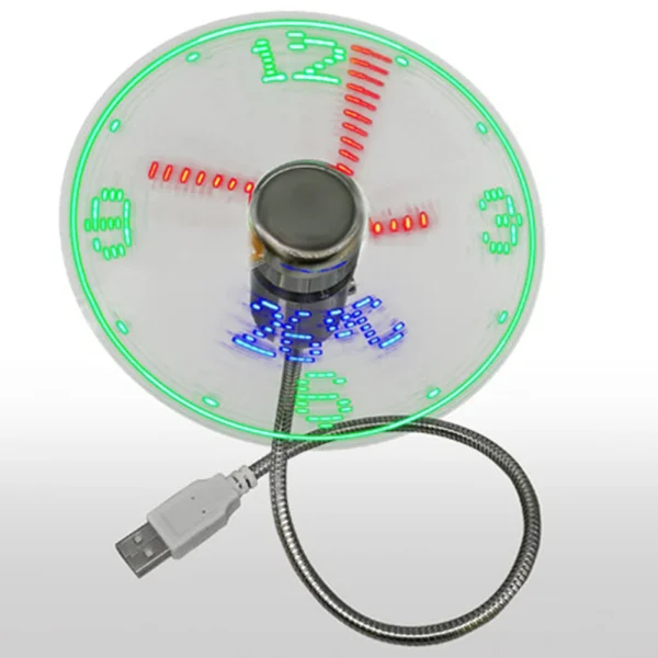 Metal Mini Fan DC 5V Mini Cooling Flashing Fan USB Powered Flexible Gooseneck LED Clock Real Time Display for Laptop PC Notebook