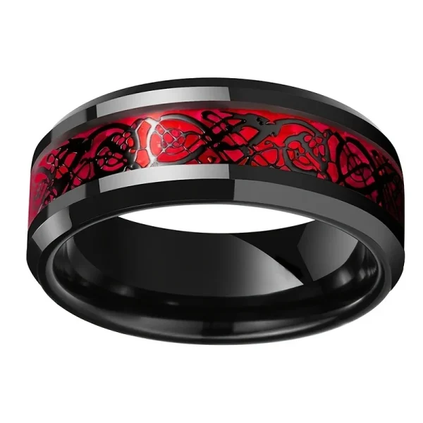 Charm Couple Rings For Men Stainless Steel Celtic Dragon Ring Heart Red Zircon Women Wedding Rings Set Valentine's Day Jewelry