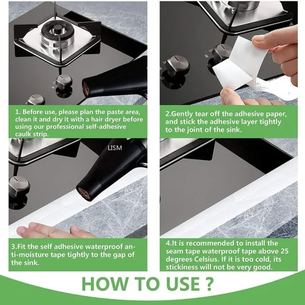PVC Waterproof Sealing Tape Bathroom Toilet Caulk Tapes Kitchen Sink Countertop Mildew Fouling Proof Sealer Self Adhesive Strip