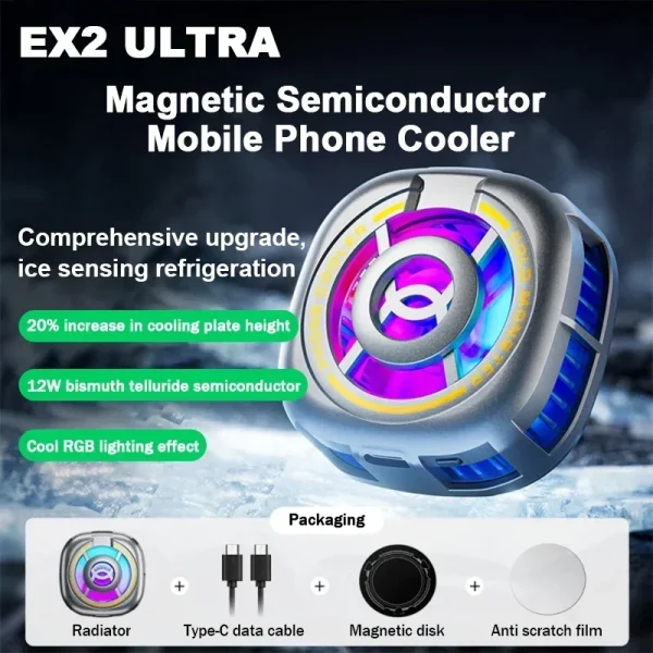 EX2 ULTRA Universal Mobile Phone Cooler Semiconductor Cooling Radiator Magnetic Heat Sink for IOS Android PUBG Game Accessories