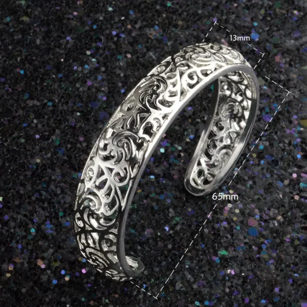 925 Silver Cuff Bracelet Opening Exquisite Hollow Women Bracelet Silver Color Carved Pattern Retro Bangle Party Wrist Jewelry