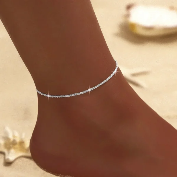 Sparkling Thin Chain Anklet Bracelet for Women Zircon Cross Pendant Bracelet on Leg Foot 2024 Trendy Boho Summer Beach Jewellry