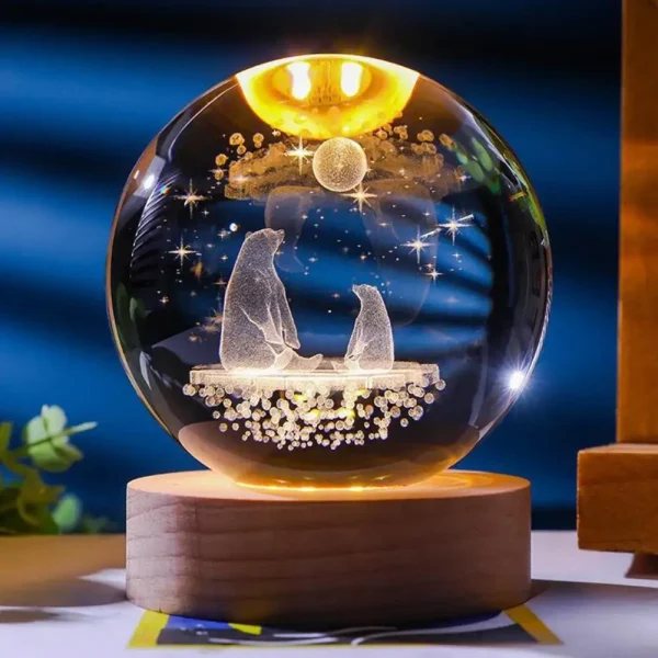 Glass Ball Night Light with Wooden Base 7 Color Changing User-friendly 3D Solar System Crystal Ball Night Light Home Decor