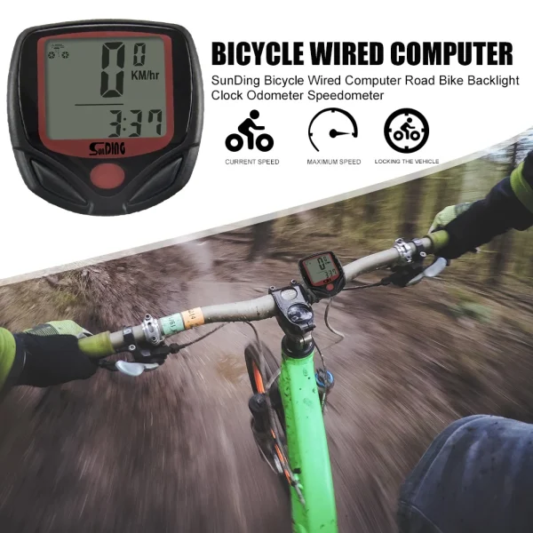 SUNDING 548B Waterproof MTB Bike Wire Speedometer Cycling Digital LCD Odometer