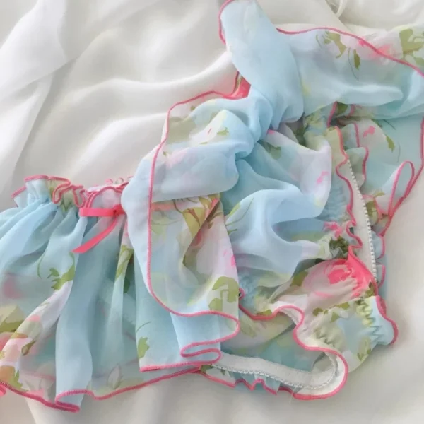 Man Soft Chiffon Ruffled Skirt Briefs Sissy Tulle Bow Underwear Couple Woman Sexy Underpants Cross-Dresser Intimates Panties