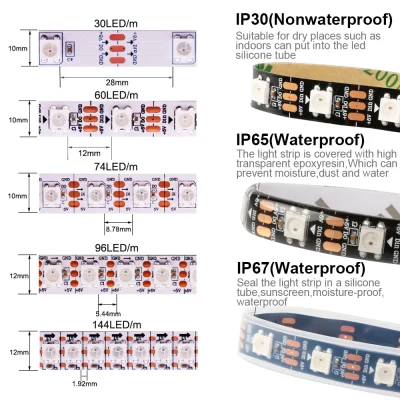 WS2812B LED Strip Bluetooth Music USB Controller Kit Individually Addressable Smart RGB LED Tape 30/60/74/96/144Leds/m DC5V