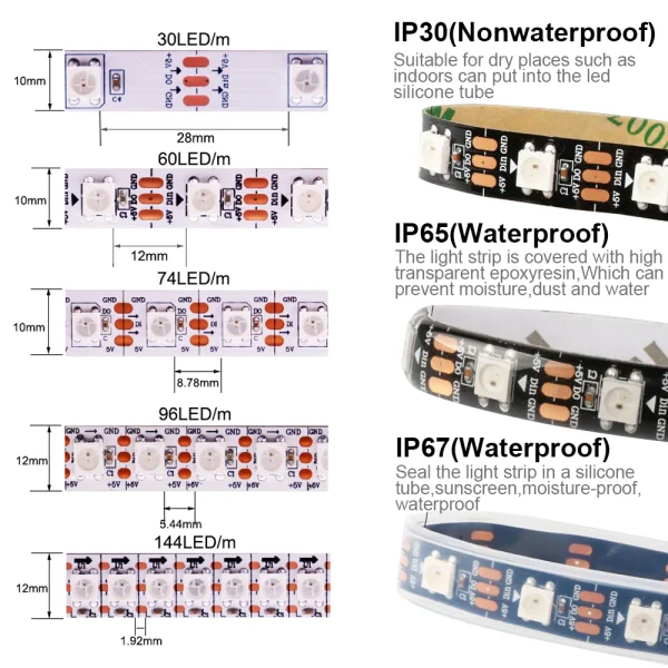 WS2812B LED Strip Bluetooth Music USB Controller Kit Individually Addressable Smart RGB LED Tape 30/60/74/96/144Leds/m DC5V