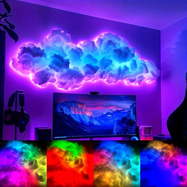 35.43 Inch Smart Cloud Lamp Compact Thundercloud Light Rhythm-Based Music Night Lamp Suitable for Indoor Use Bedroom Or Gaming