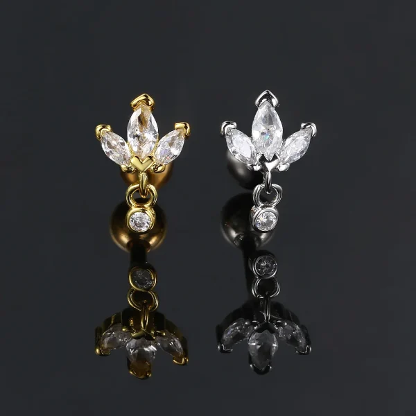 Tragus Daith Helix Lobe Ear Piercing for Women Heart Leaf Zircon Cartilage Piercing Earring Stainless Steel Fashion Jewelry Gift