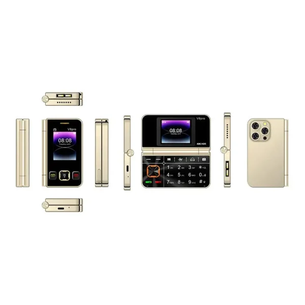 V8 Pro Foldable Flip Phone 2G Senior Mobile With Big Buttons, Flashlight & Multilingual Support Dual SIM Dual Standby