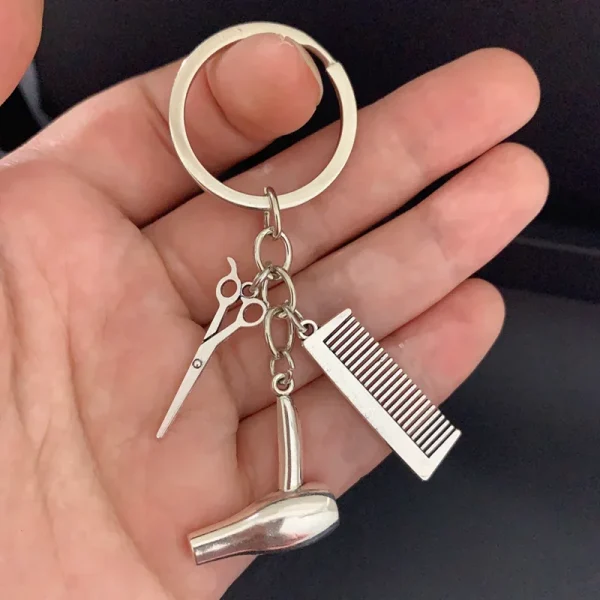 2025 golden Hair stylist essential hair dryer scissors comb Decorative Keychains Hairdressers Gift Key Rings Hair Dryer Keyring