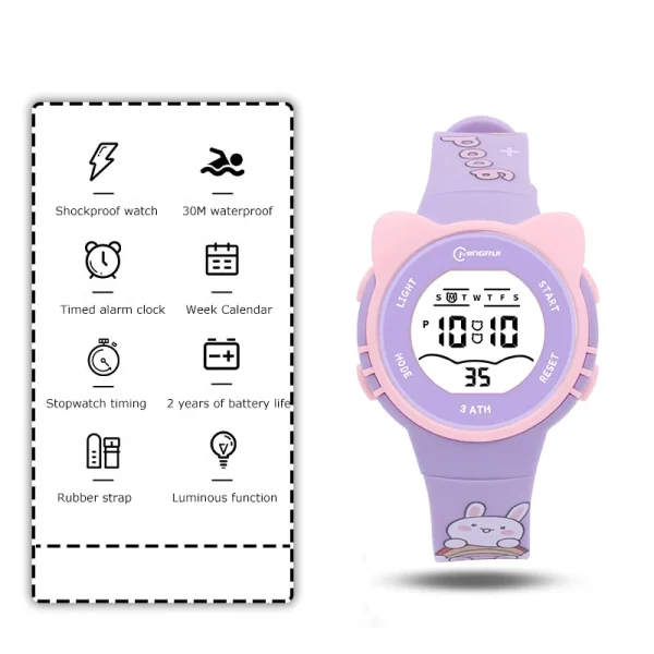UTHAI 2024 Children Watch Girls Cute Cartoon Electronic Watches Waterproof Alarm Clock Multi Functional Boys Student Wristwatch