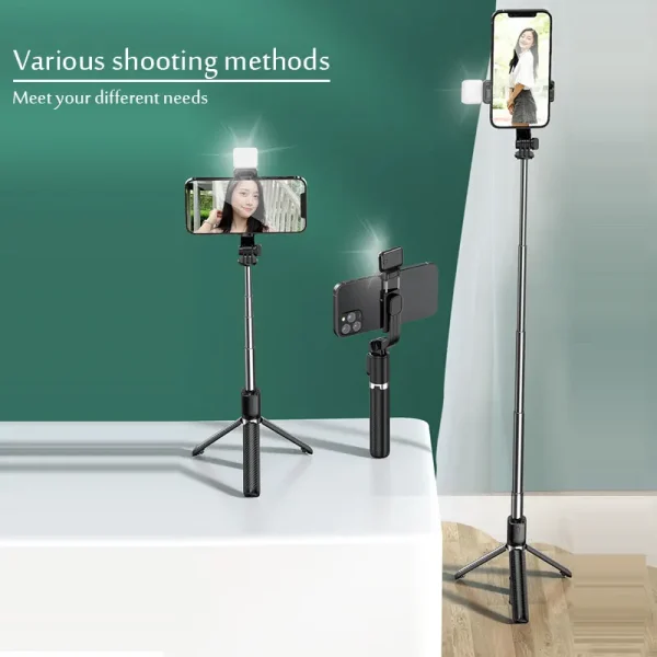 Portable Bluetooth Selfie Stick Retractable Multifunctional 103CM Phone HoldeTripod With Selfie light Wireless Remote Shutter