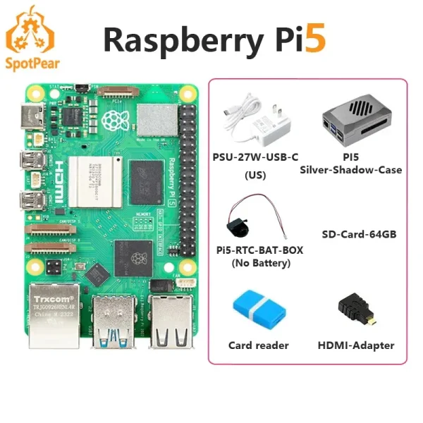 Raspberry Pi5 8GB / 16GB / 4GB / 2GB RAM Official Original Pi5 Model PD Power Supply Active Cooler Fan Heatsink Option