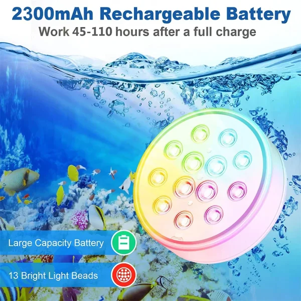 New USB Rechargeable Pool Light Waterproof LED RGB RF Remote Control Diving Light Swimming Pool Underwater Decorative Lamp