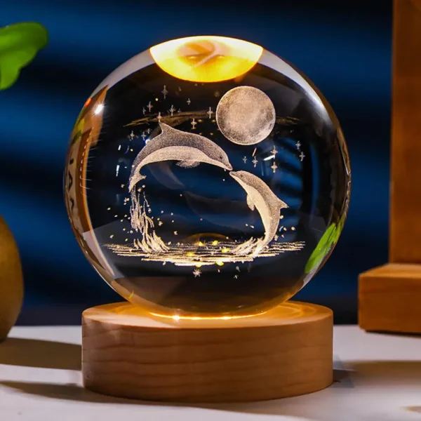 Glass Ball Night Light with Wooden Base 7 Color Changing User-friendly 3D Solar System Crystal Ball Night Light Home Decor