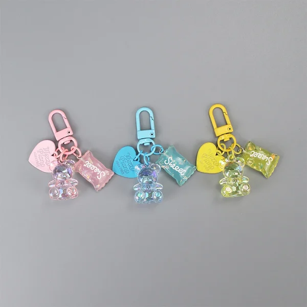 Bling Heart Animal Candy Keychain Key Ring For Friend Lovers Cute Creative Bag Car Earphone Box Key Accessories