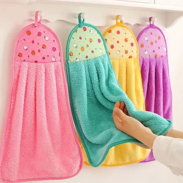 Coral Velvet Hand Towel Hanging Kitchen Hand Dry Towel Fast Dry Soft Dish Wipe Cloth for Kitchen Bathroom Use (7 color)