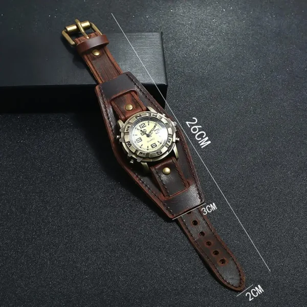 Vintage Faux Leather Quartz Wristwatch Punk Round Dial Wrist Watch Bracelet For Men Leather Wide Band Business Watch Wristwatch