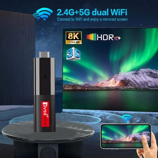 TV98 ATV Mini TV Stick Android 14 TV Stick HDR Set Top Box 8K Video WiFi 2.4/5G Streaming Smart TV Box for Network Media Player