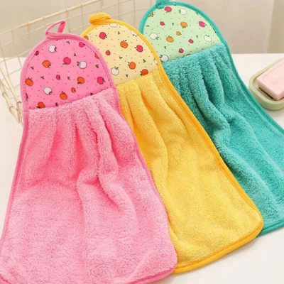 Coral Velvet Hand Towel Hanging Kitchen Hand Dry Towel Fast Dry Soft Dish Wipe Cloth for Kitchen Bathroom Use (7 color)