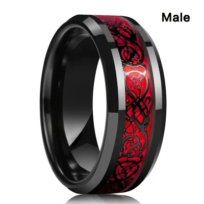 Charm Couple Rings For Men Stainless Steel Celtic Dragon Ring Heart Red Zircon Women Wedding Rings Set Valentine’s Day Jewelry
