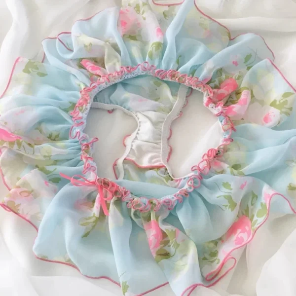 Man Soft Chiffon Ruffled Skirt Briefs Sissy Tulle Bow Underwear Couple Woman Sexy Underpants Cross-Dresser Intimates Panties