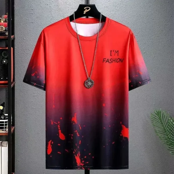 Fashionable Trendy Men's T-Shirt Letter Gradient Printed T-Shirts Casual Loose Short Sleeved Tees Oversized Men's Clothing Tops