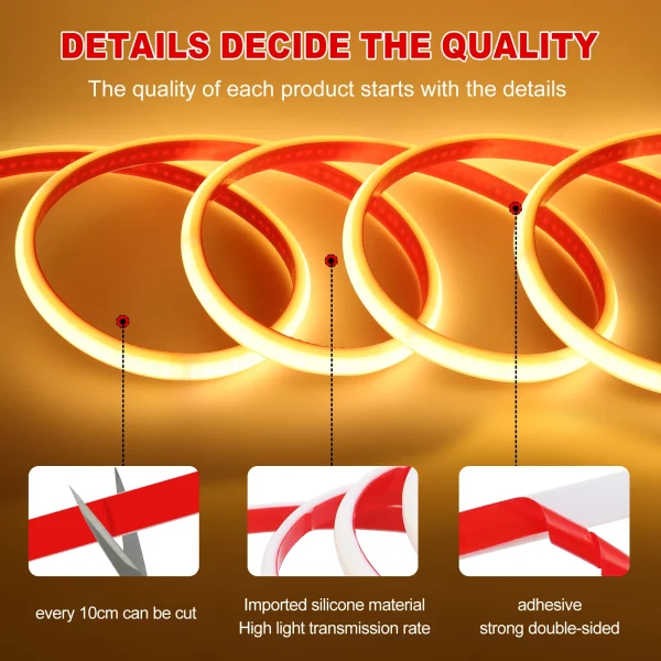 COB LED Strip 220V High Brightness Adhesive LED Lighting Strip Wifi Bluetooth Wall Touch Remote Control Waterproof Flexible Tape