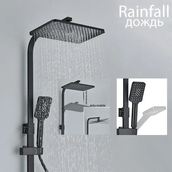 Black Rainfall Bathtub Shower Faucet Set 4 Ways with Bidet Mixer Taps Wall Mounted Brass Pressurization Rain Shower System Sets