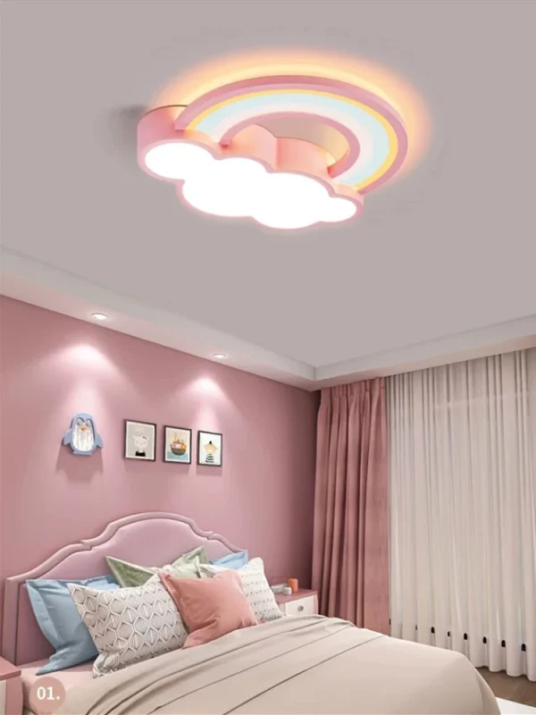 Children's Room Ceiling Lamp Cartoon Rainbow Clouds Simple And Warm Boys And Girls Bedroom Princess Room Light Fixtures