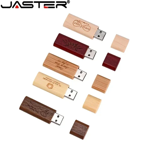 JASTER Free custom logo Wooden USB 2.0 flash drives Bamboo with Box Memory stick 16GB Pen drive 32GB 64GB Wedding gift USB stick