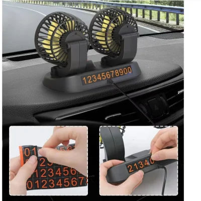 Car Cooling Fan 360° Adjustable Dual Head Cooling Air Fan Brushless Motor Low Noise Automobile Vehicle Fan Micro USB for Car Use