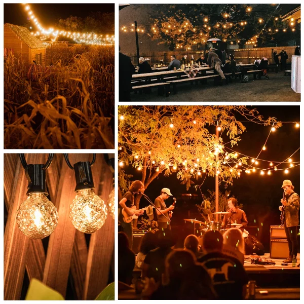 Retro LED Street Garland Waterproof G40 1W String Lights Ice Diamond E12 Amber Glass Outdoor Connectable Garden Decoration Bulbs