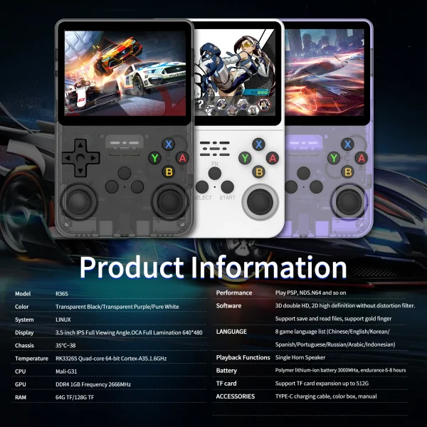R36S Retro Handheld Video Game Console 3.5 Inch IPS Screen Open Source 64/128G Games Boy Gift RK3326 Portable Pocket Game Player